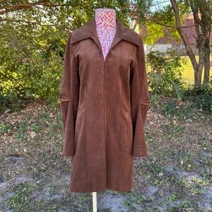 Vintage Spooner Prague Brown Ultrasuede Mid Length Ruched Sleeve Car Coat Size 4